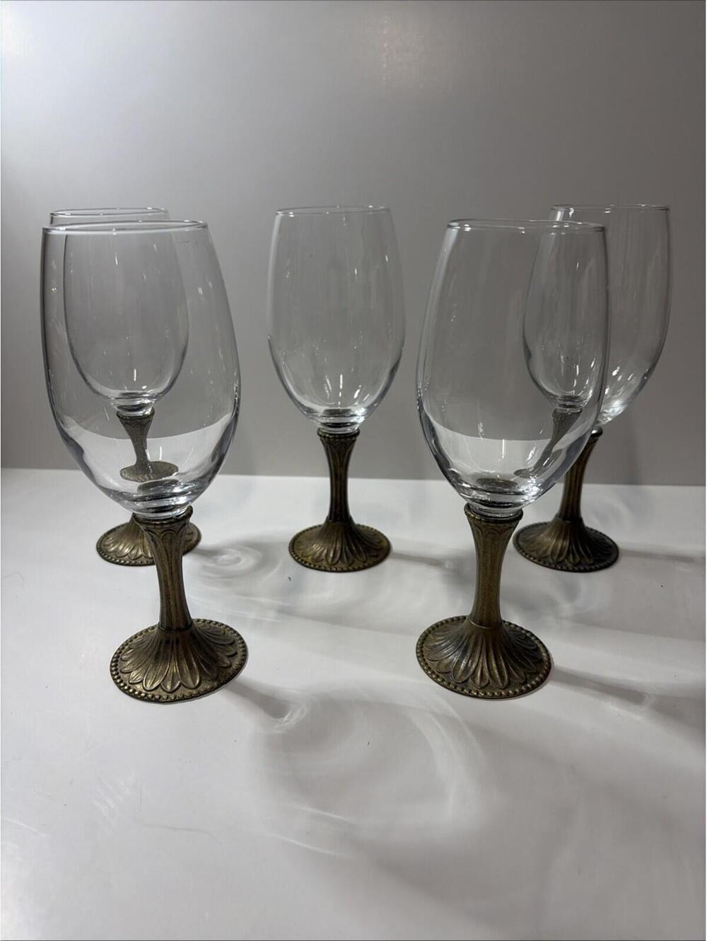 Set Of 5 Vintage Brass Wine Glasses 7.5 Inches